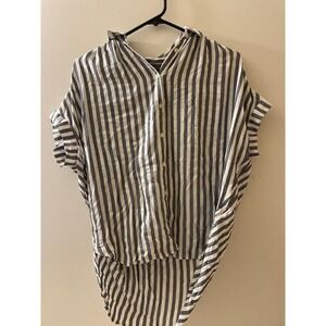 Madewell Womens XS Striped Button Down Top Short‎ Sleeve Hi Low Hem Shirt